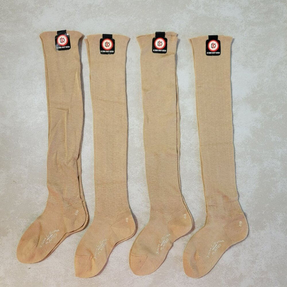 Antique Child's Over The Knee Socks 4 Pair Cotton & Rayon 6 1/2 Beige Dan Knit
